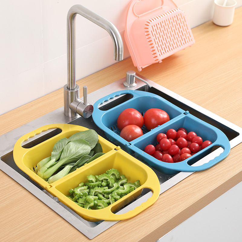 Foldable Plastic Washing Basin Washing Vegetables Basin Rectangular Draining Basket Fruit Plate Household Kitchen Sink Dishwashing Storage