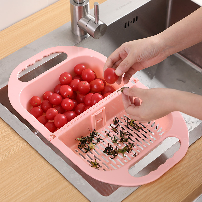 Foldable Plastic Washing Basin Washing Vegetables Basin Rectangular Draining Basket Fruit Plate Household Kitchen Sink Dishwashing Storage