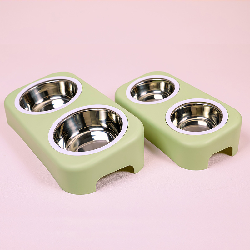 Wholesale New Stainless Steel Dog Bowl Cat Simple Pet Double Bowl Candy Color Plastic Dog Basin Tableware Pet Bowl