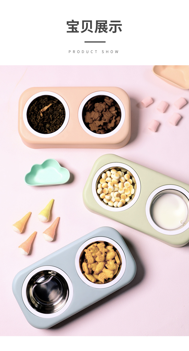 Wholesale New Stainless Steel Dog Bowl Cat Simple Pet Double Bowl Candy Color Plastic Dog Basin Tableware Pet Bowl Wholesale New Stainless Steel Dog Bowl Cat Simple Pet Double Bowl Candy Color Plastic Dog Basin Tableware Pet Bowl