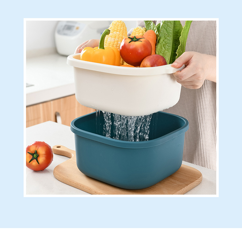 Double-Layer Hollow Fruit Basin Wash Fruit Drain Basket Household Fruit Baskets Creative Plastic Vegetable Basket Kitchen Washing Basin