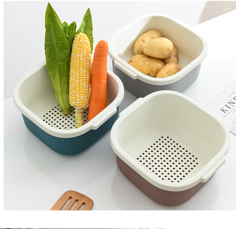 Double-Layer Hollow Fruit Basin Wash Fruit Drain Basket Household Fruit Baskets Creative Plastic Vegetable Basket Kitchen Washing Basin
