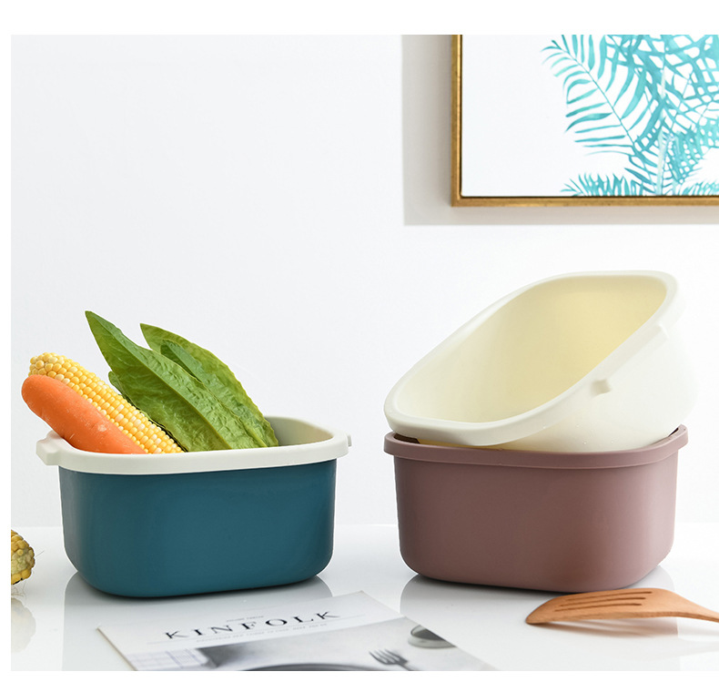Double-Layer Hollow Fruit Basin Wash Fruit Drain Basket Household Fruit Baskets Creative Plastic Vegetable Basket Kitchen Washing Basin