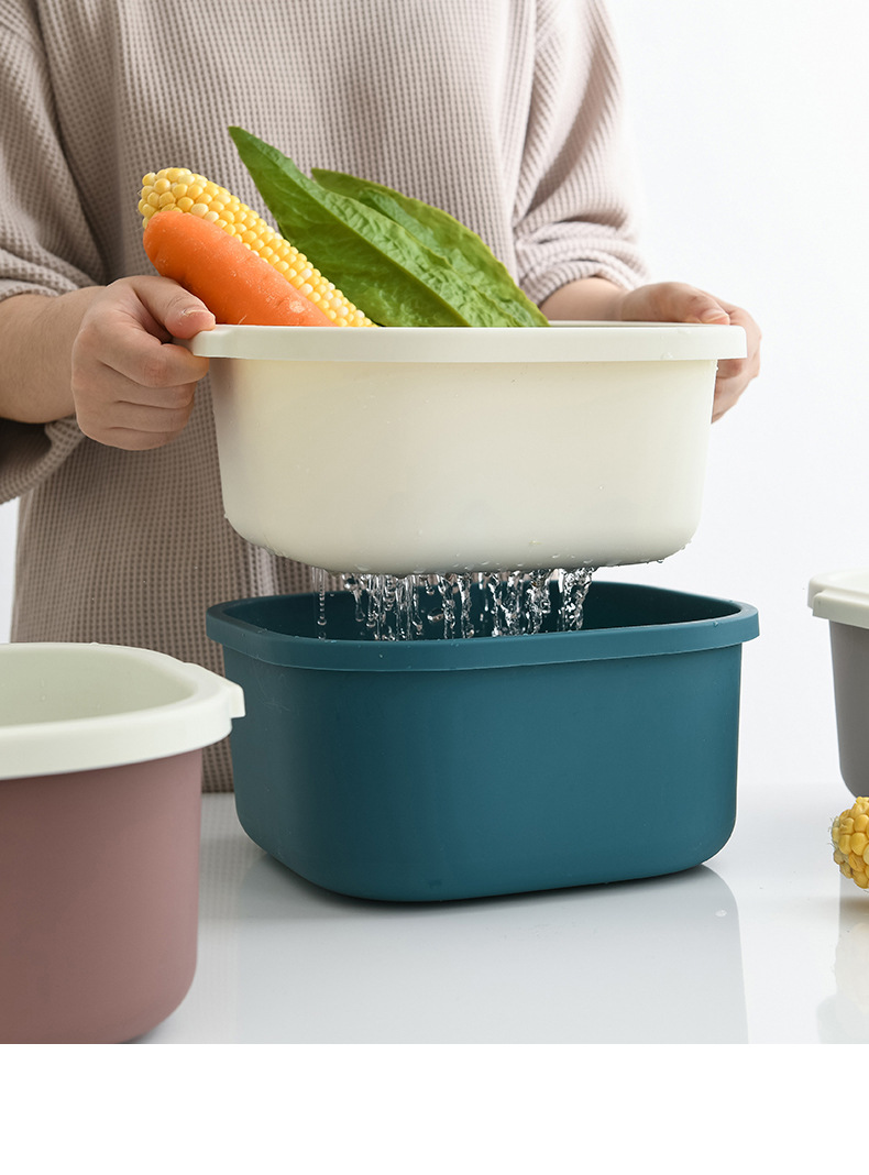 Double-Layer Hollow Fruit Basin Wash Fruit Drain Basket Household Fruit Baskets Creative Plastic Vegetable Basket Kitchen Washing Basin
