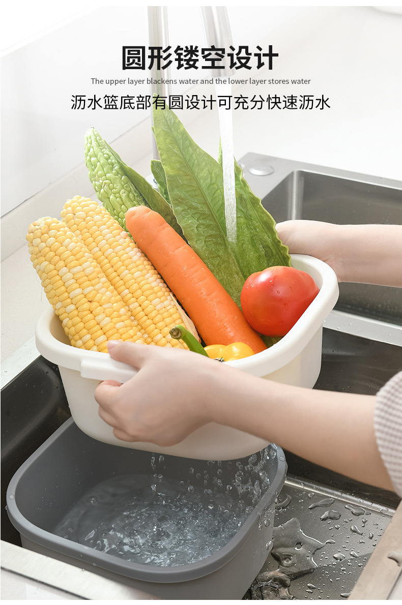 Double-Layer Hollow Fruit Basin Wash Fruit Drain Basket Household Fruit Baskets Creative Plastic Vegetable Basket Kitchen Washing Basin