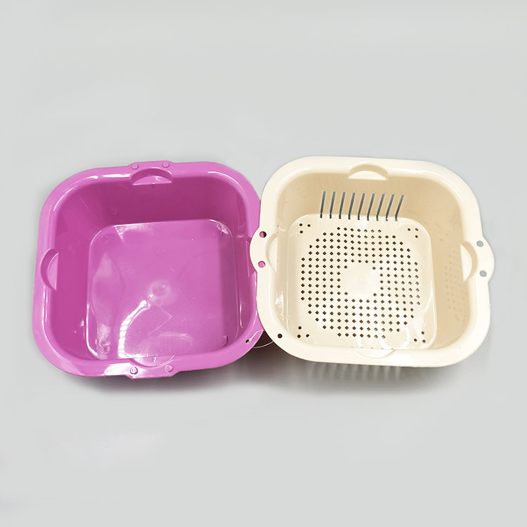 Creative Multi-Functional Double-Layer Drain Basket Household Kitchen Fruit and Vegetable Washing Basin Square Fruit Basket Plastic Vegetable Washing