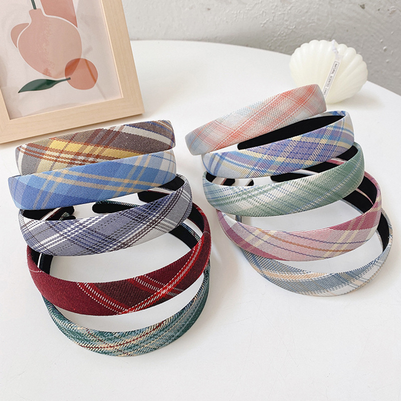 JK Plaid Headband Women&#039;s Simple Cloth Headband Temperament Outing Wide-Brim Hair Accessories Face Washing Hair Fixer Non-Slip Headgear Hairpin