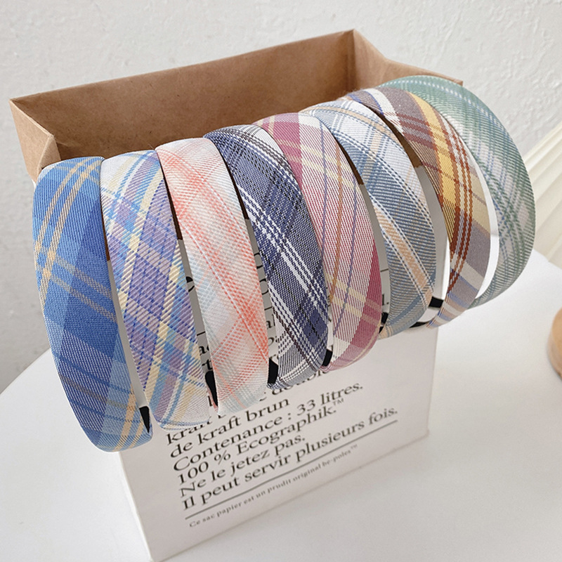 JK Plaid Headband Women&#039;s Simple Cloth Headband Temperament Outing Wide-Brim Hair Accessories Face Washing Hair Fixer Non-Slip Headgear Hairpin