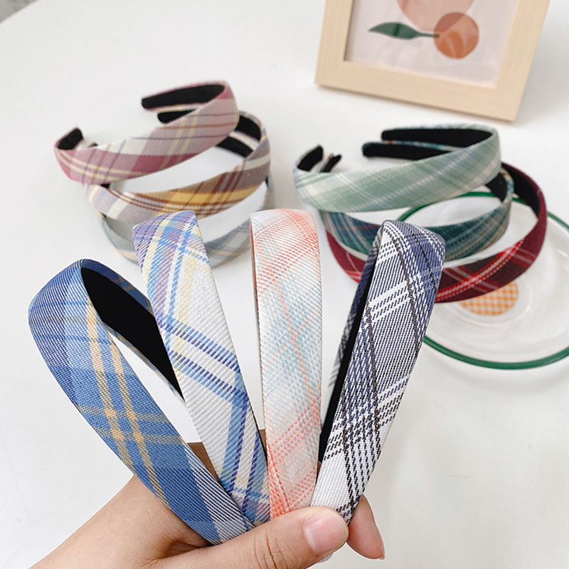 JK Plaid Headband Women&#039;s Simple Cloth Headband Temperament Outing Wide-Brim Hair Accessories Face Washing Hair Fixer Non-Slip Headgear Hairpin