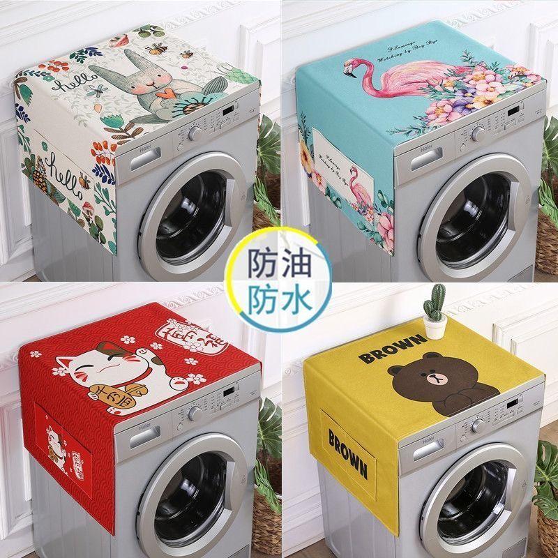 Fabric Waterproof Oil-Proof Automatic Roller Washing Machine Cover Cloth Sun Protection Double Open Refrigerator Dust Cover Microwave Oven Cover Towel