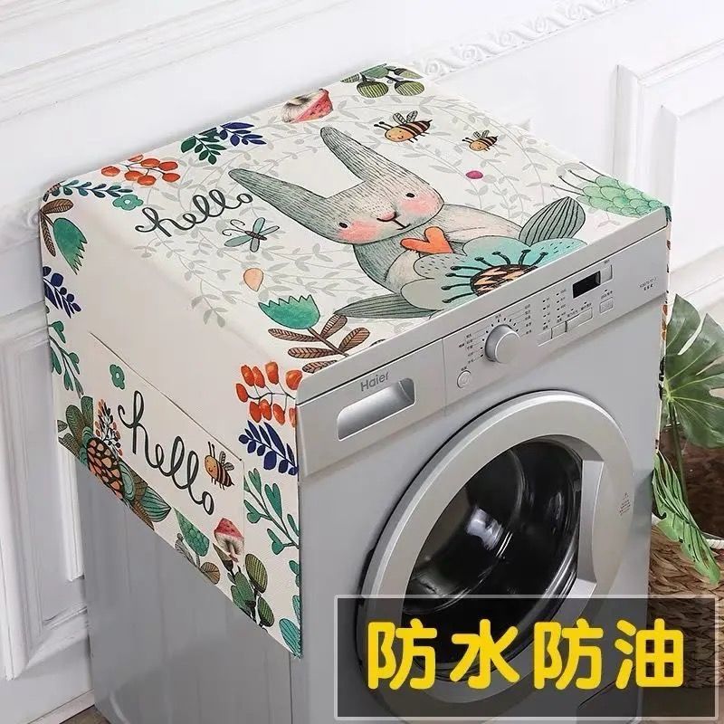 Fabric Waterproof Oil-Proof Automatic Roller Washing Machine Cover Cloth Sun Protection Double Open Refrigerator Dust Cover Microwave Oven Cover Towel