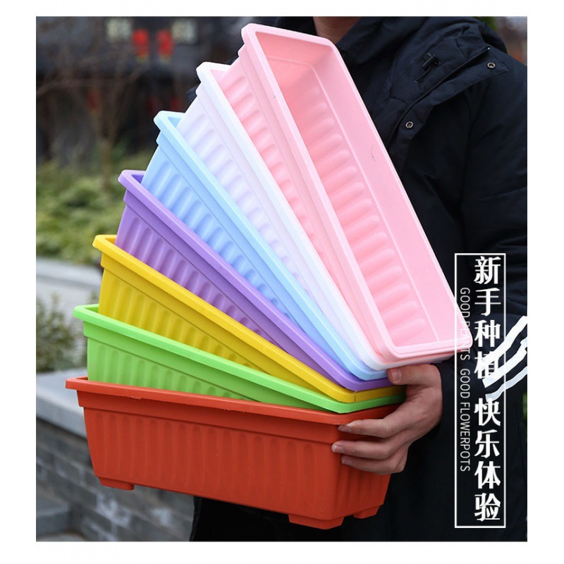 Planting Basin Boxes Balcony Family Balcony Vegetable Rectangular Plastic Strip Flowerpot Pot Pot Planting Pot Amazon