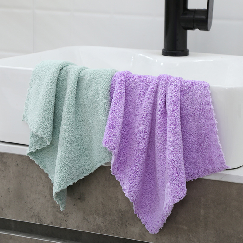 Manufacturers Supply Kitchen Absorbent Coral Fleece Rag Lace Square Towel Absorbent Towel Cleaning Car Washing Cloth