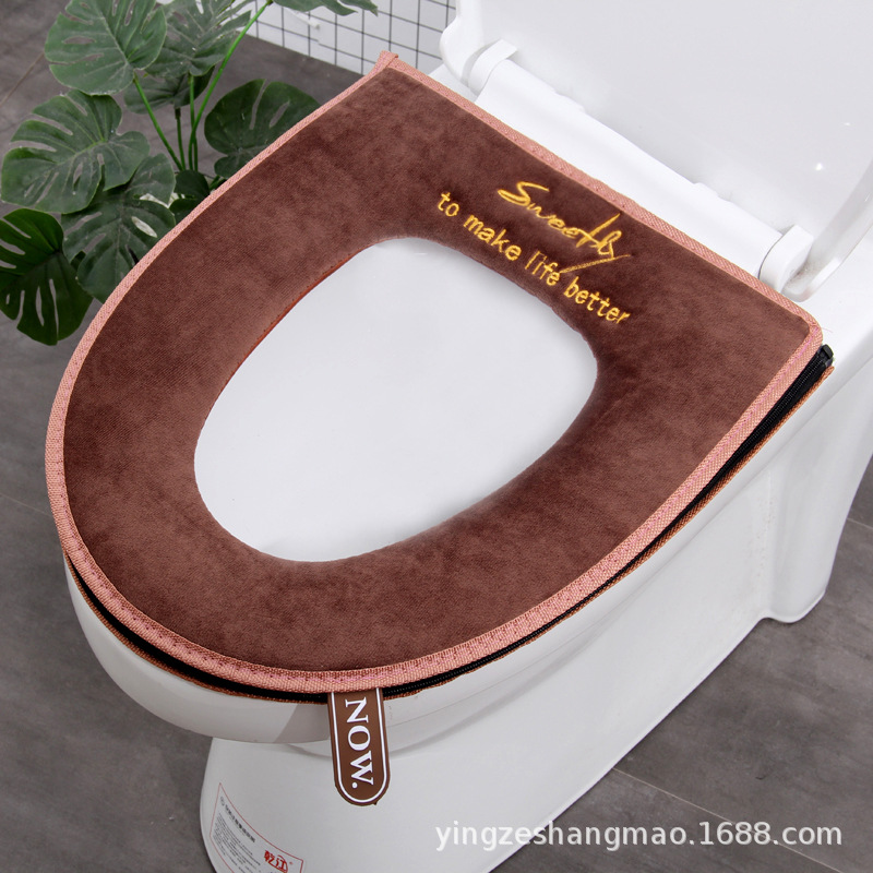 Nordic Warm Toilet Mat Closestool Cushion Winter Toilet Seat Cover Toilet Seat plus Velvet Thickened Zipper Factory Wholesale