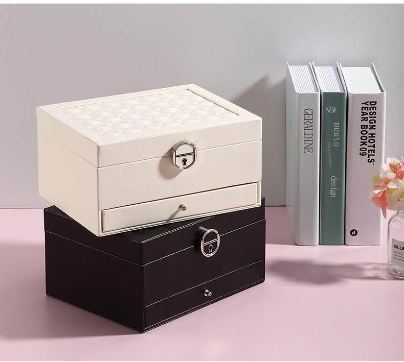 New Leather Jewellery Box Korean Jewelry Storage Box Monochrome Temperament Multi-Layer Large Capacity Jewelry Box