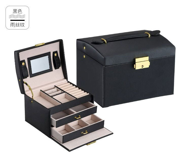 Cross-Border Shangpin PU Leather Jewelry Box Three-Layer Double Drawer Jewellery Box Rings Ear Studs Earrings Large Storage Box