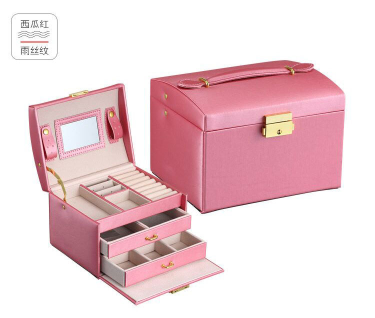 Cross-Border Shangpin PU Leather Jewelry Box Three-Layer Double Drawer Jewellery Box Rings Ear Studs Earrings Large Storage Box
