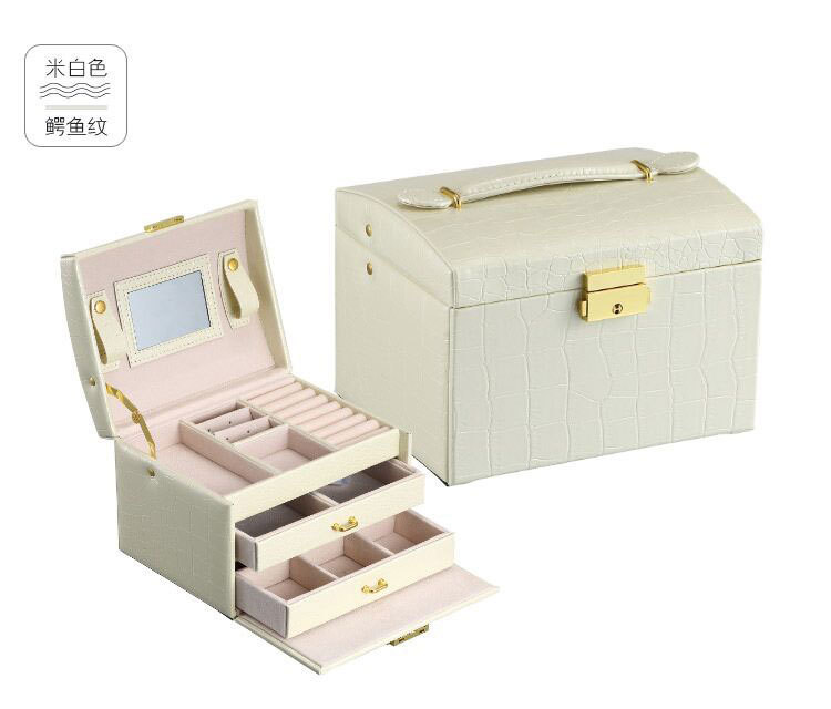 Cross-Border Shangpin PU Leather Jewelry Box Three-Layer Double Drawer Jewellery Box Rings Ear Studs Earrings Large Storage Box