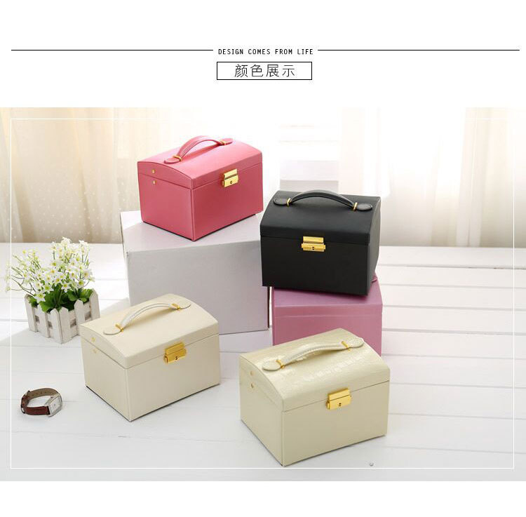 Cross-Border Shangpin PU Leather Jewelry Box Three-Layer Double Drawer Jewellery Box Rings Ear Studs Earrings Large Storage Box