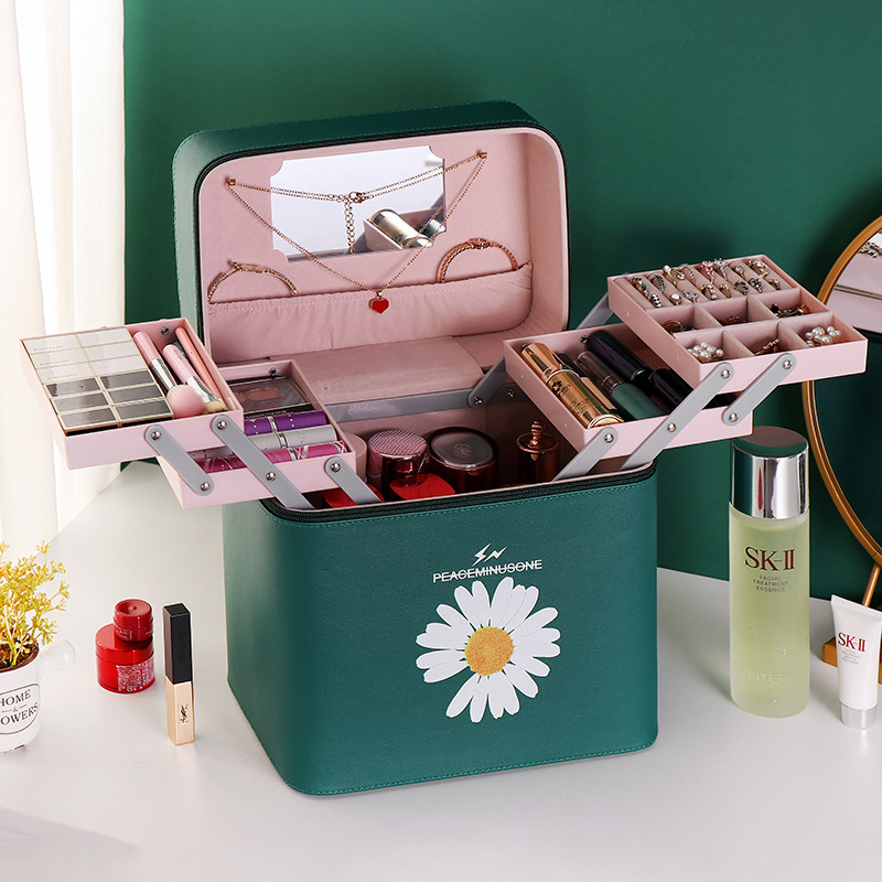 Cosmetic Bag Large Capacity Simple and Portable Double-Layer Women&#039;s Large Storage Box Portable Cosmetic Case 2020 New Super