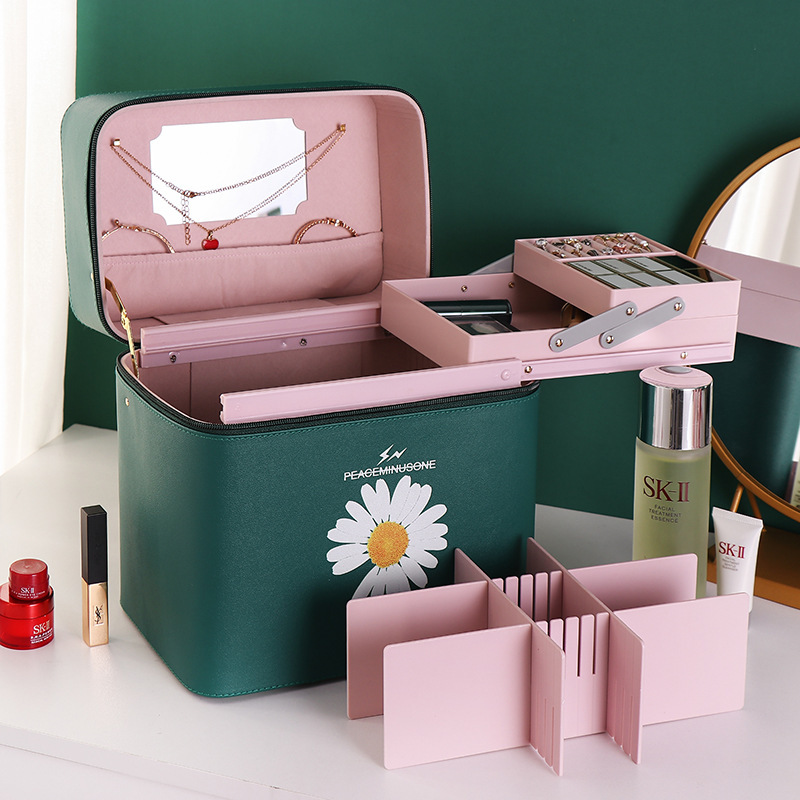 Cosmetic Bag Large Capacity Simple and Portable Double-Layer Women&#039;s Large Storage Box Portable Cosmetic Case 2020 New Super