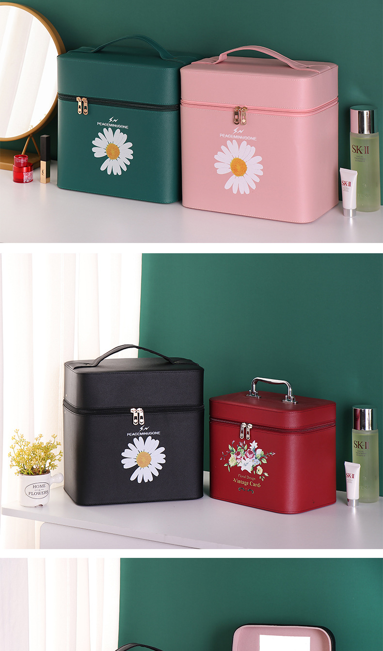Cosmetic Bag Large Capacity Simple and Portable Double-Layer Women's Large Storage Box Portable Cosmetic Case 2020 New Super