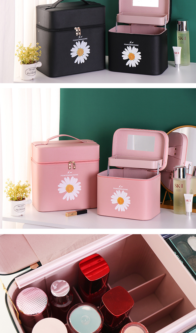 Cosmetic Bag Large Capacity Simple and Portable Double-Layer Women's Large Storage Box Portable Cosmetic Case 2020 New Super
