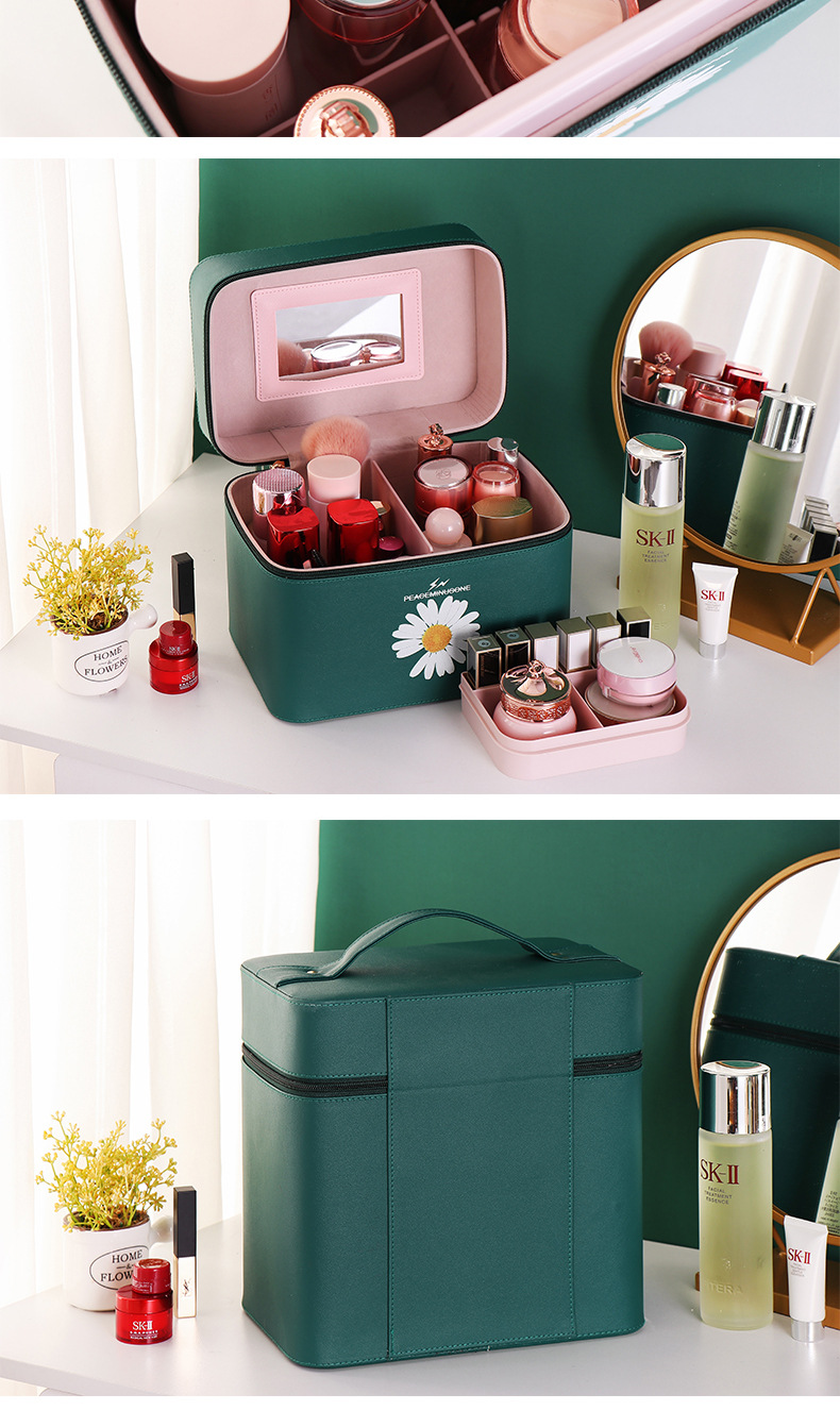 Cosmetic Bag Large Capacity Simple and Portable Double-Layer Women's Large Storage Box Portable Cosmetic Case 2020 New Super