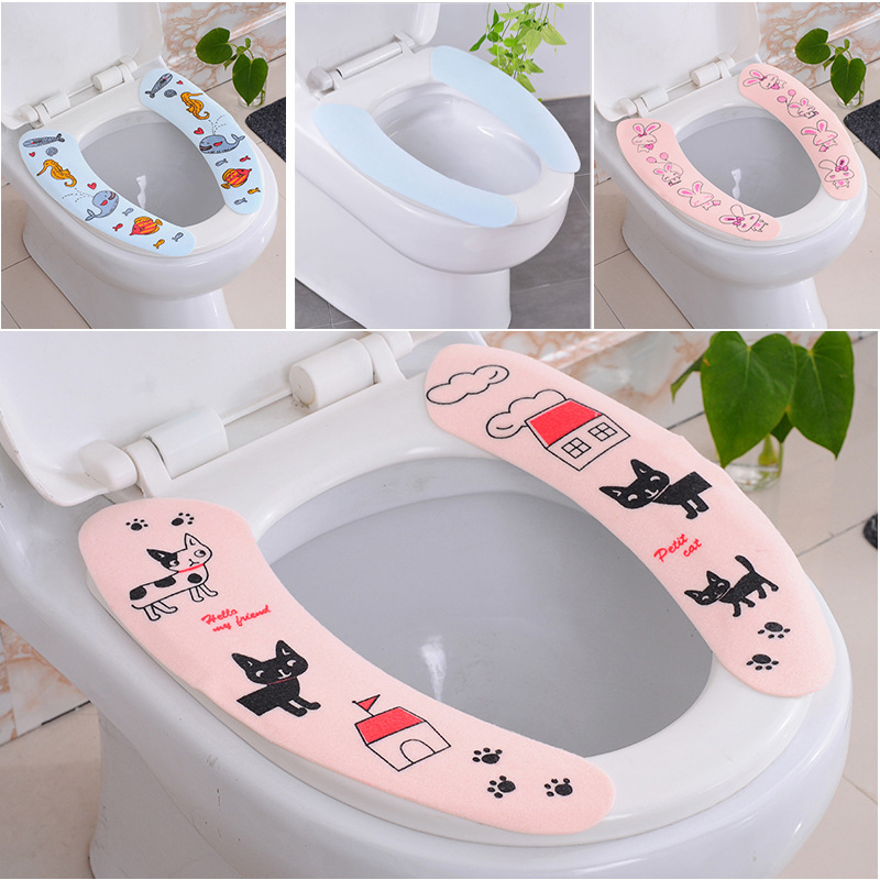 Washable Cartoon Toilet Seat Cover Pad Adhesive Universal Happy Day Warm Thickened Static Toilet Seat Closestool Cushion