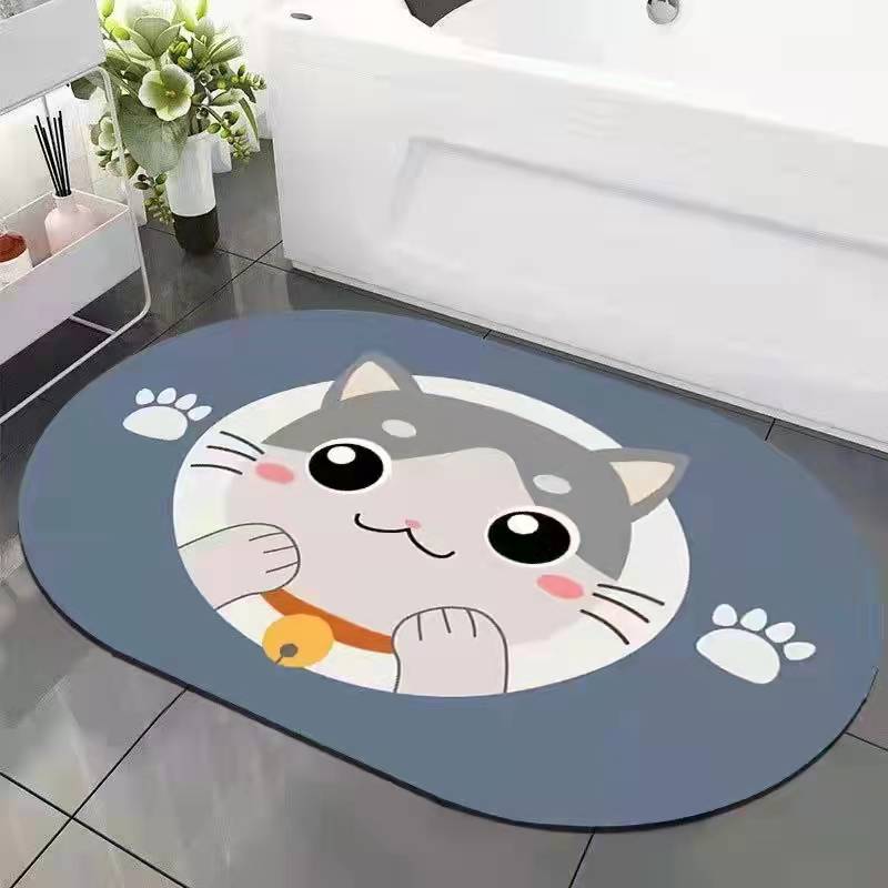 Diatom Ooze Cushion Toilet Absorbent Mat Toilet Door Non-Slip Foot Mats Quick-Drying Toilet Bathroom Mats Oval