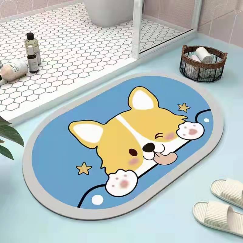 Diatom Ooze Cushion Toilet Absorbent Mat Toilet Door Non-Slip Foot Mats Quick-Drying Toilet Bathroom Mats Oval