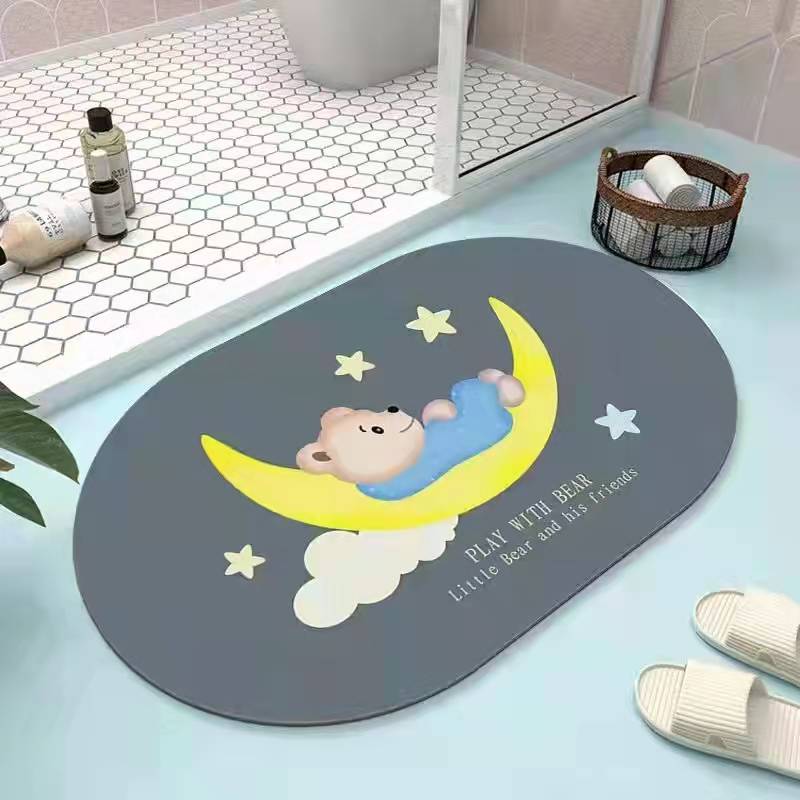 Diatom Ooze Cushion Toilet Absorbent Mat Toilet Door Non-Slip Foot Mats Quick-Drying Toilet Bathroom Mats Oval