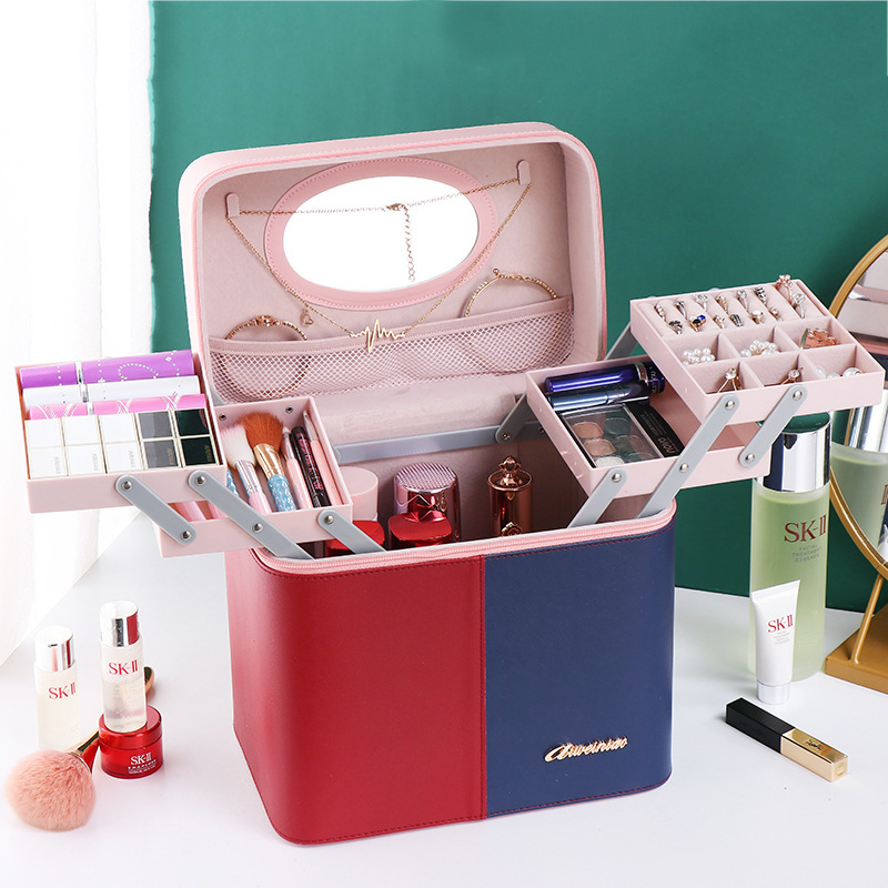Color Matching Portable Cosmetic Bag Women&#039;s Large Capacity Dustproof Multi-Functional Layer Skin Care Storage Box Box 2020 New