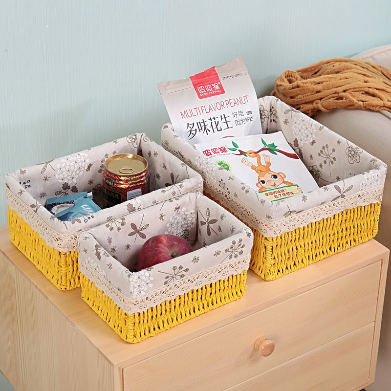 Pastoral Desktop Cosmetics Storage Box Coffee Table Remote Storage Basket Woven Basket Straw Key Snack Storage Box