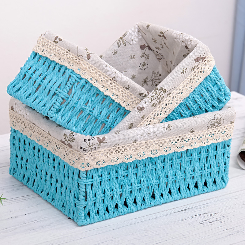 Pastoral Desktop Cosmetics Storage Box Coffee Table Remote Storage Basket Woven Basket Straw Key Snack Storage Box