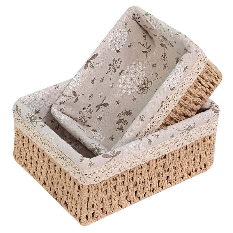 Pastoral Desktop Cosmetics Storage Box Coffee Table Remote Storage Basket Woven Basket Straw Key Snack Storage Box