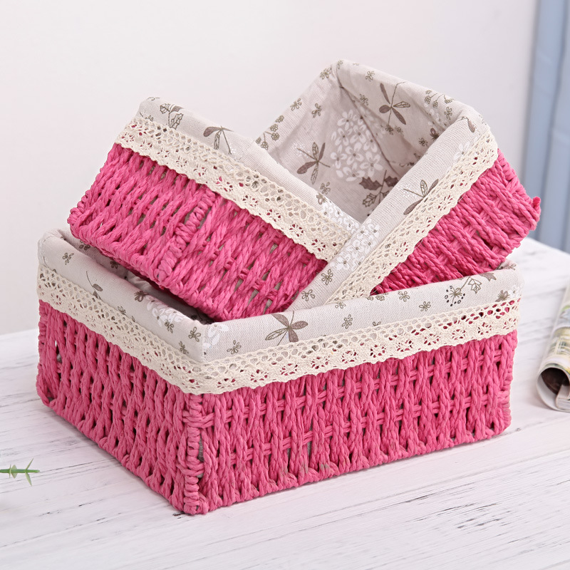 Pastoral Desktop Cosmetics Storage Box Coffee Table Remote Storage Basket Woven Basket Straw Key Snack Storage Box
