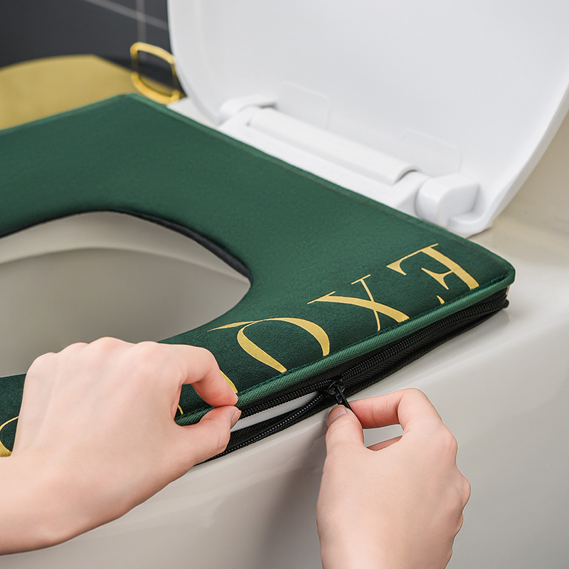 Square Toilet Mat Wholesale Toilet Seat Cover Winter with Handle Zipper Square Household Waterproof Thickened Toilet Seat Cushion