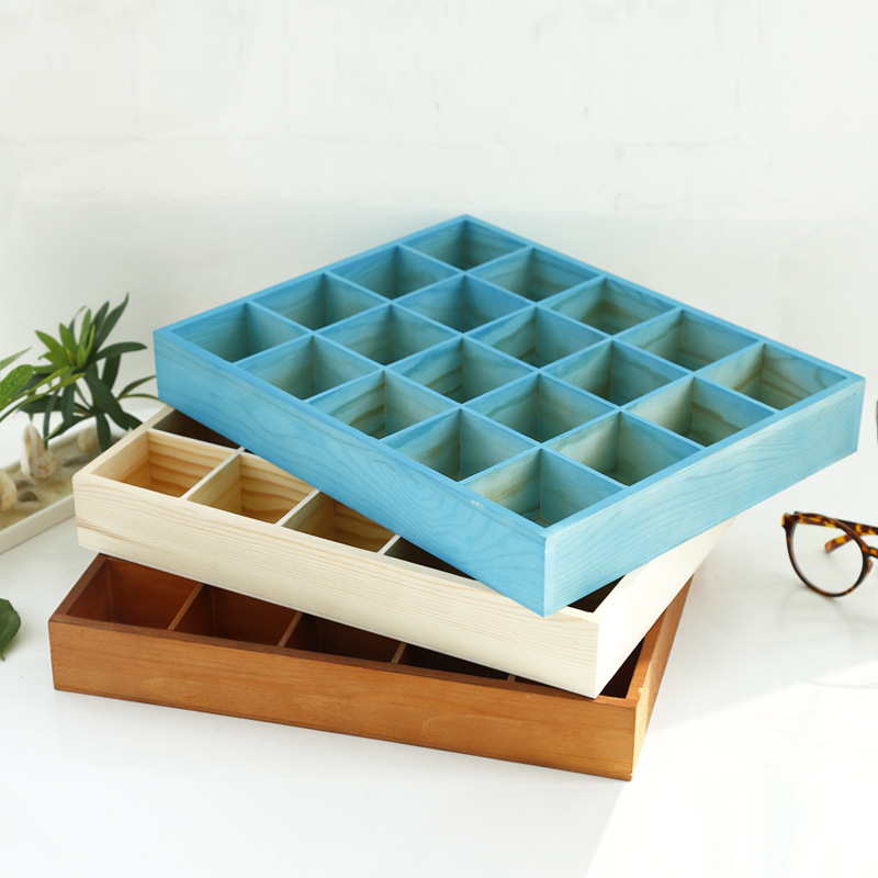 Solid Wood Succulent Wooden Box Creative Multi-Grid Storage Box Cosmetic Finishing Desktop Storage Multi-Grid Wooden Box Storage Box