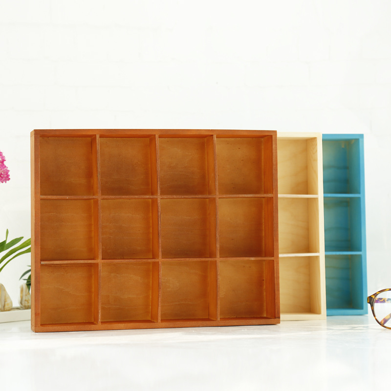 Solid Wood Succulent Wooden Box Creative Multi-Grid Storage Box Cosmetic Finishing Desktop Storage Multi-Grid Wooden Box Storage Box