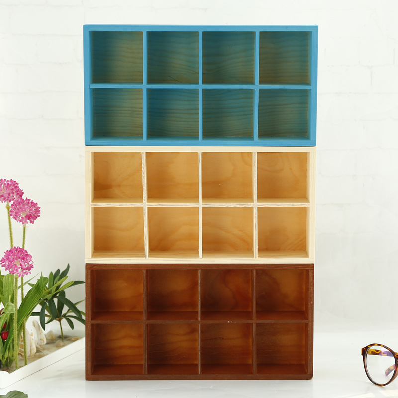 Solid Wood Succulent Wooden Box Creative Multi-Grid Storage Box Cosmetic Finishing Desktop Storage Multi-Grid Wooden Box Storage Box