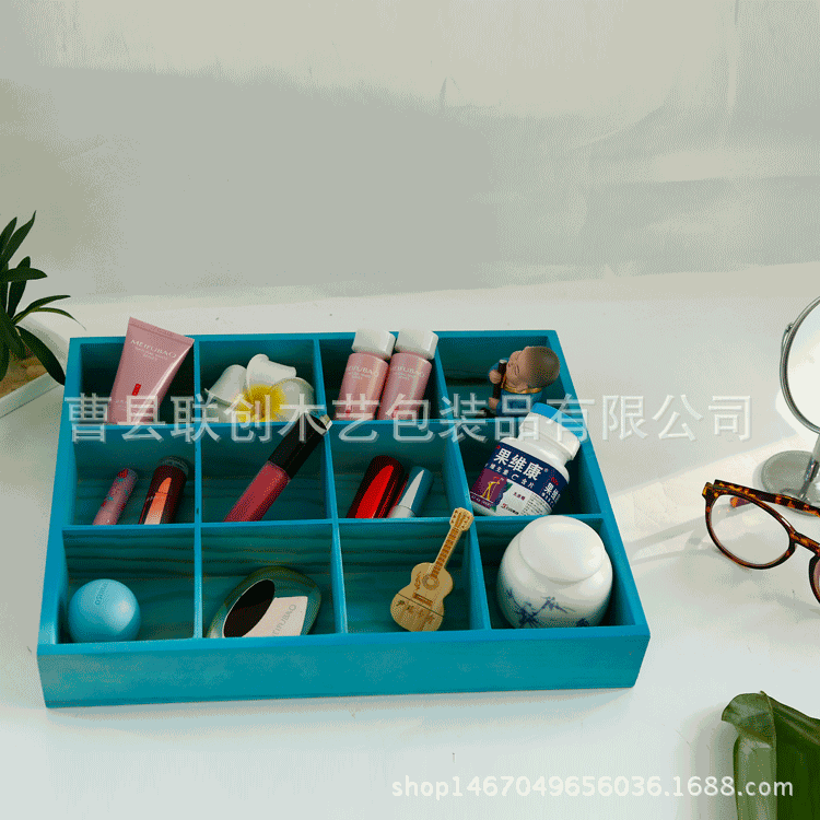 Solid Wood Succulent Wooden Box Creative Multi-Grid Storage Box Cosmetic Finishing Desktop Storage Multi-Grid Wooden Box Storage Box