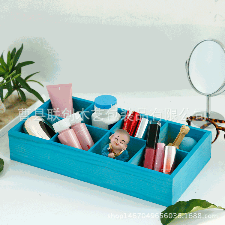 Solid Wood Succulent Wooden Box Creative Multi-Grid Storage Box Cosmetic Finishing Desktop Storage Multi-Grid Wooden Box Storage Box