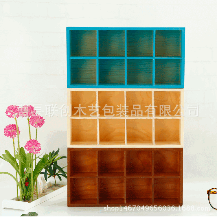 Solid Wood Succulent Wooden Box Creative Multi-Grid Storage Box Cosmetic Finishing Desktop Storage Multi-Grid Wooden Box Storage Box