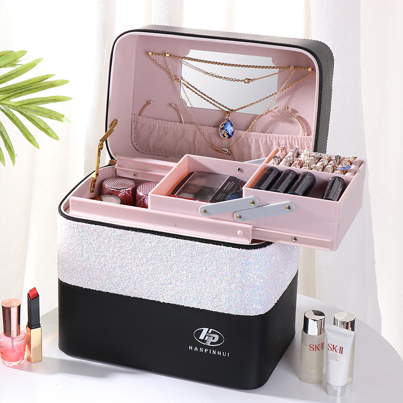 INS New Color Matching Large Capacity Cosmetic Bag Women&#039;s Portable and Simple Cosmetics Multi-Layer Storage Box Online Celebrity Suitcase Portable