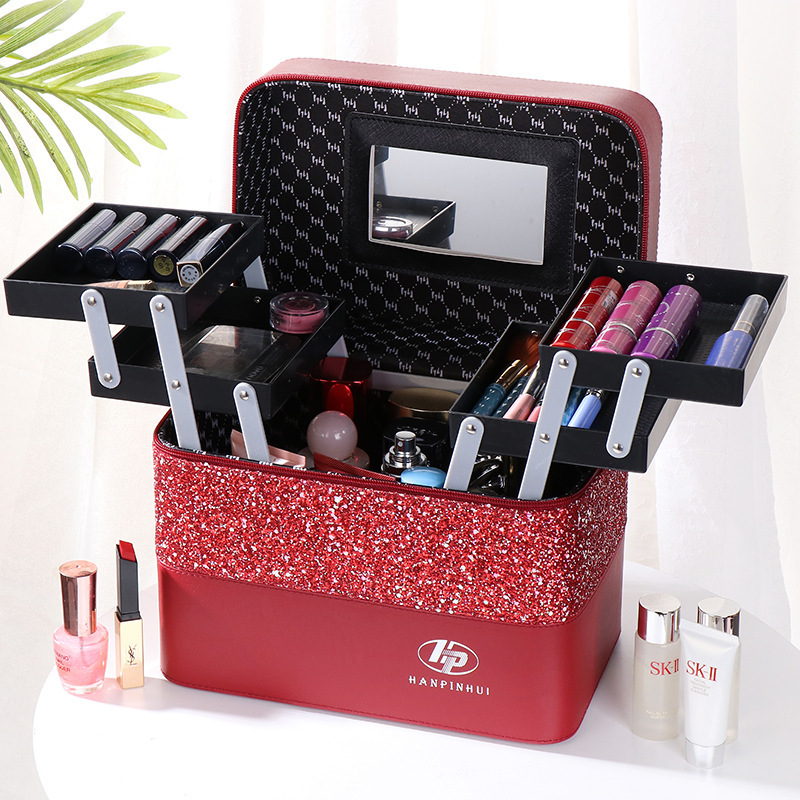 INS New Color Matching Large Capacity Cosmetic Bag Women&#039;s Portable and Simple Cosmetics Multi-Layer Storage Box Online Celebrity Suitcase Portable