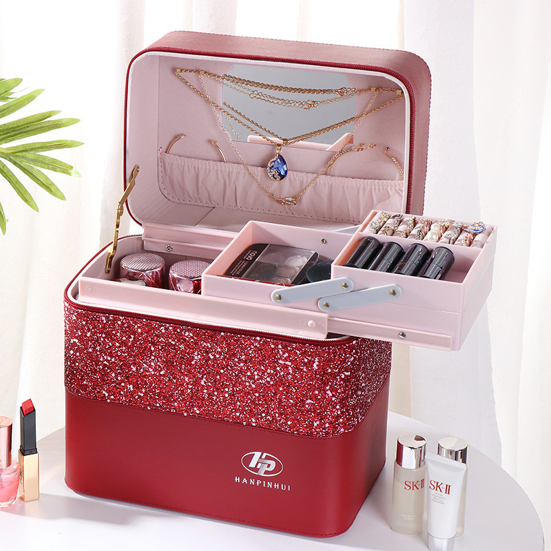 INS New Color Matching Large Capacity Cosmetic Bag Women&#039;s Portable and Simple Cosmetics Multi-Layer Storage Box Online Celebrity Suitcase Portable