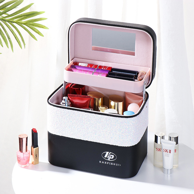 INS New Color Matching Large Capacity Cosmetic Bag Women&#039;s Portable and Simple Cosmetics Multi-Layer Storage Box Online Celebrity Suitcase Portable