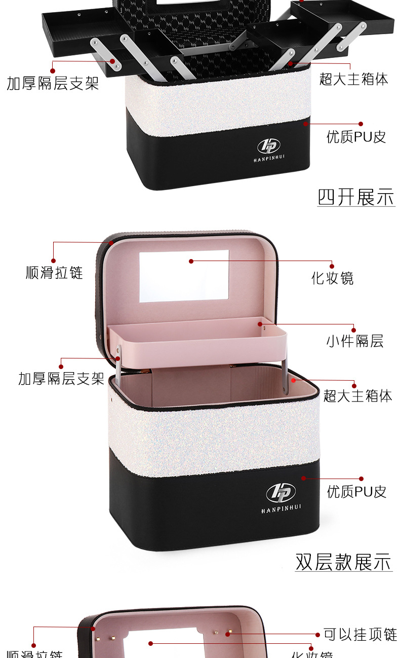 INS New Color Matching Large Capacity Cosmetic Bag Women's Portable and Simple Cosmetics Multi-Layer Storage Box Online Celebrity Suitcase Portable