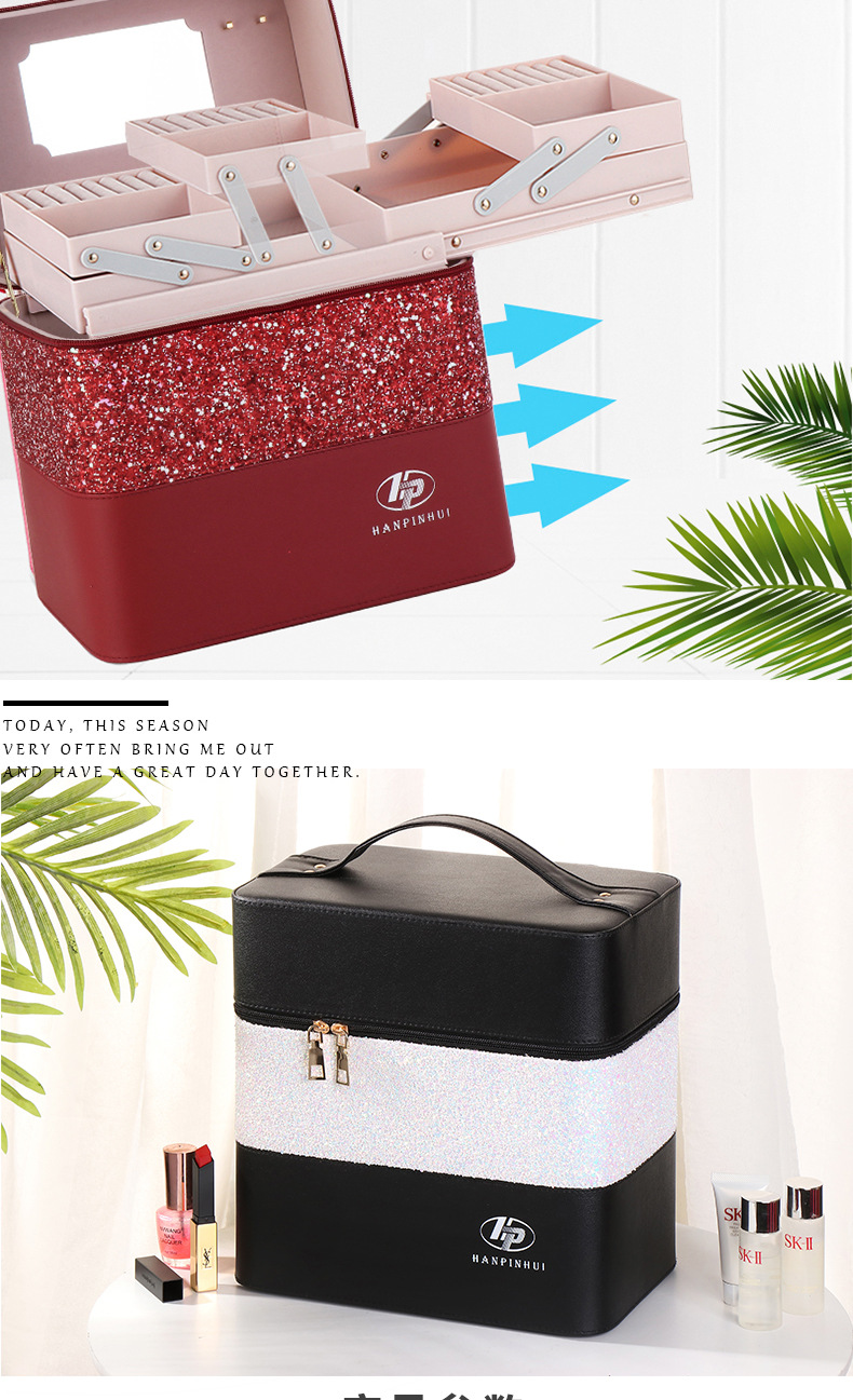 INS New Color Matching Large Capacity Cosmetic Bag Women's Portable and Simple Cosmetics Multi-Layer Storage Box Online Celebrity Suitcase Portable